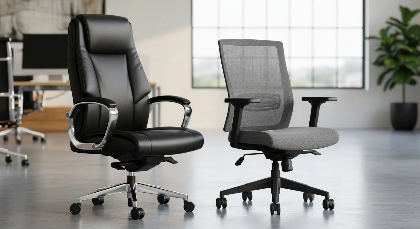 مقایسه صندلی اداری کارمندی و کارشناسی از نظر جنس روکش، پایه و چرخ‌ها